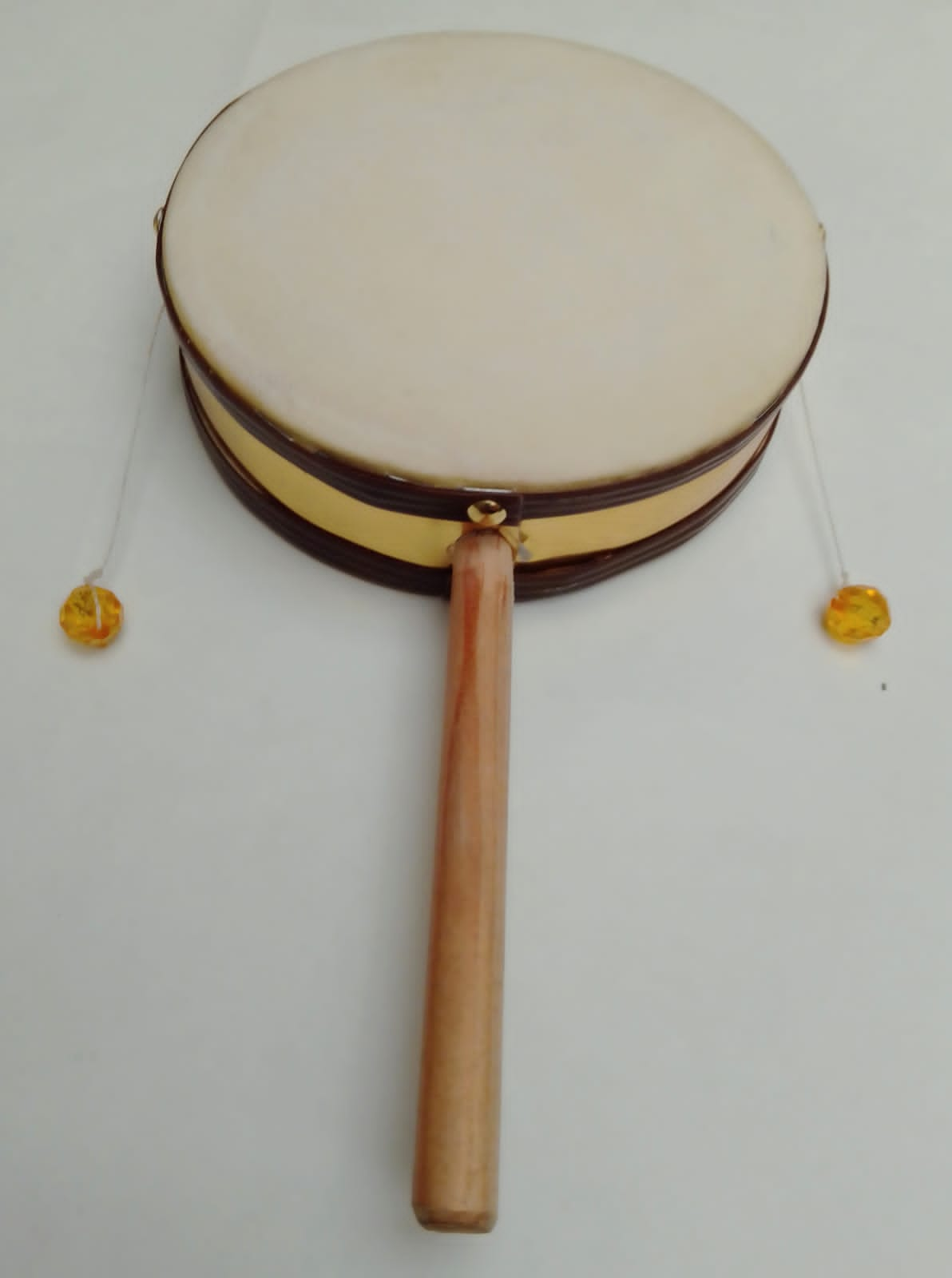 6" Monkey drum with handle, Golden laminated, children (pc)