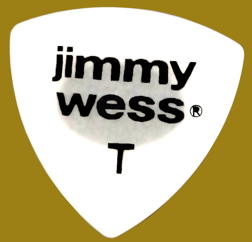 Jimmy Wess thin, white, shield-shape guitar's plectrum (pc) - Click Image to Close