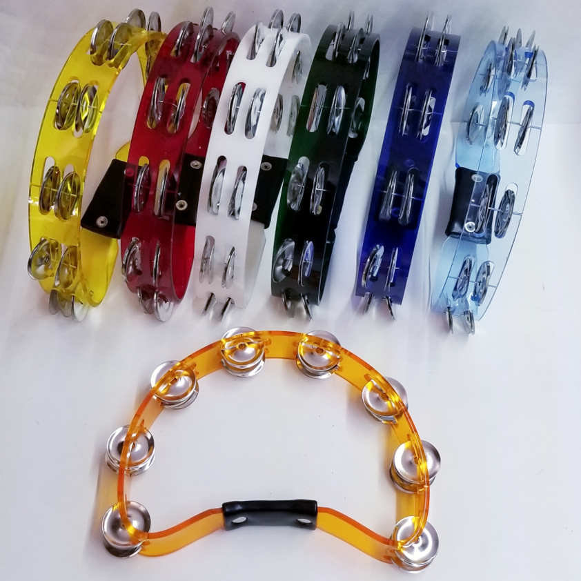 (image for) Acrylic, half moon shape, 10” double rattle Tambourine – assorte
