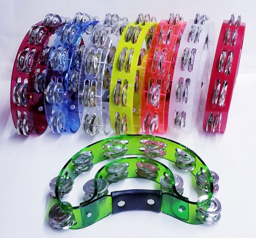 (image for) Acrylic ½ moon shaped, 10” Tambourine, double rattle line, assor