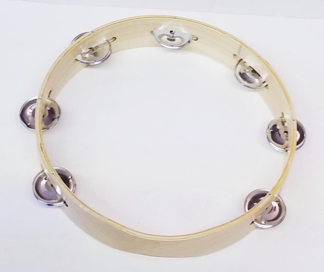 (imagen para) panderos MADERA circular 1 fila sonajas SIN PIEL 10"