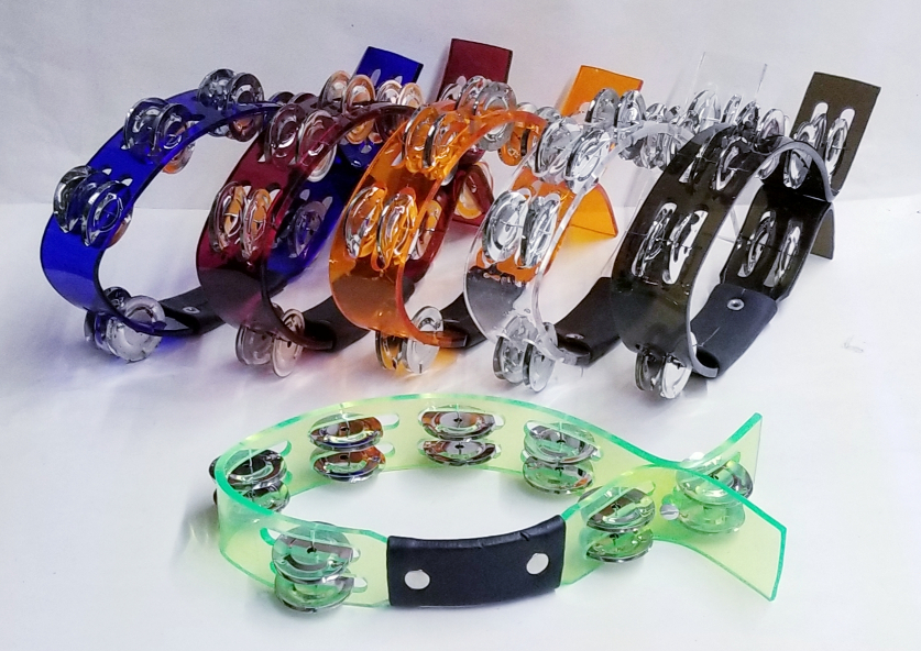 (imagen para) panderos acrilico PEZ refuerzo 2 filas sonajas colores 11X5½"