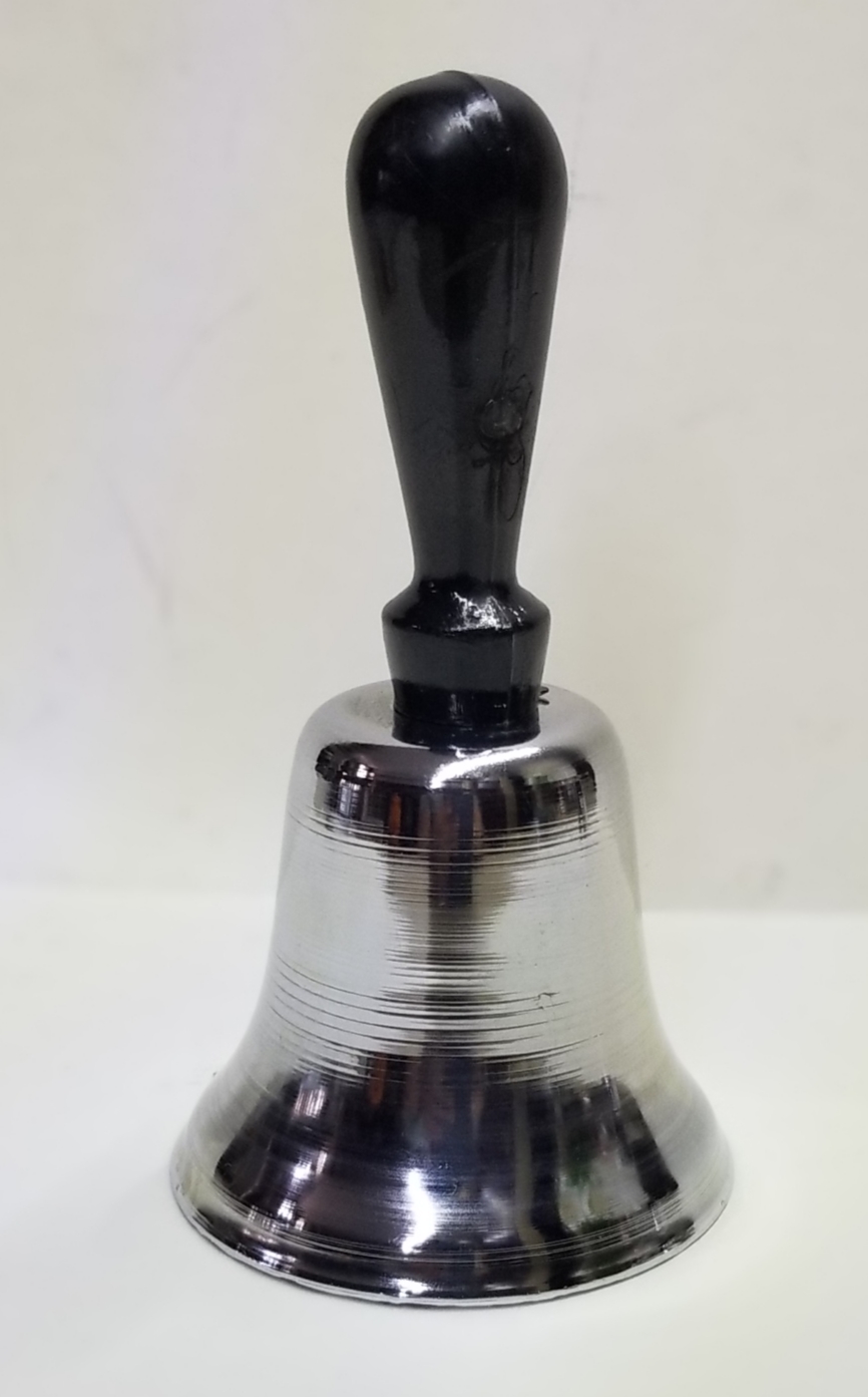 (imagen para) CAMPANA CROMADA MANGO PLÁSTICO BUEN TIMBRE GRANDE