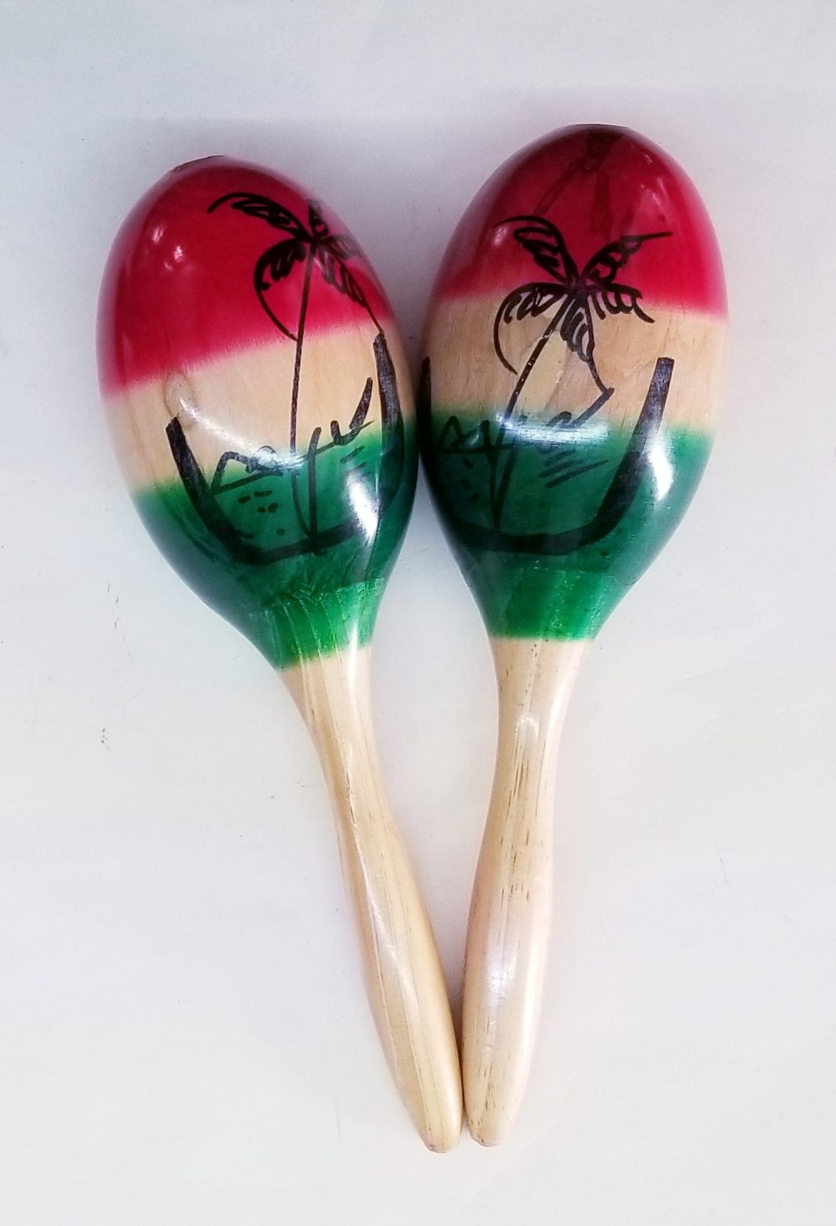(imagen para) MARACA MADROÑO de madera TRICOLOR México LISA GRANDE profesional