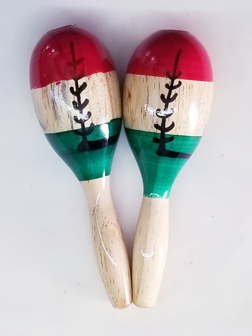 (imagen para) MARACAS MADROÑO de madera TRICOLOR mexicana LISA CHICA, DIDACTIC