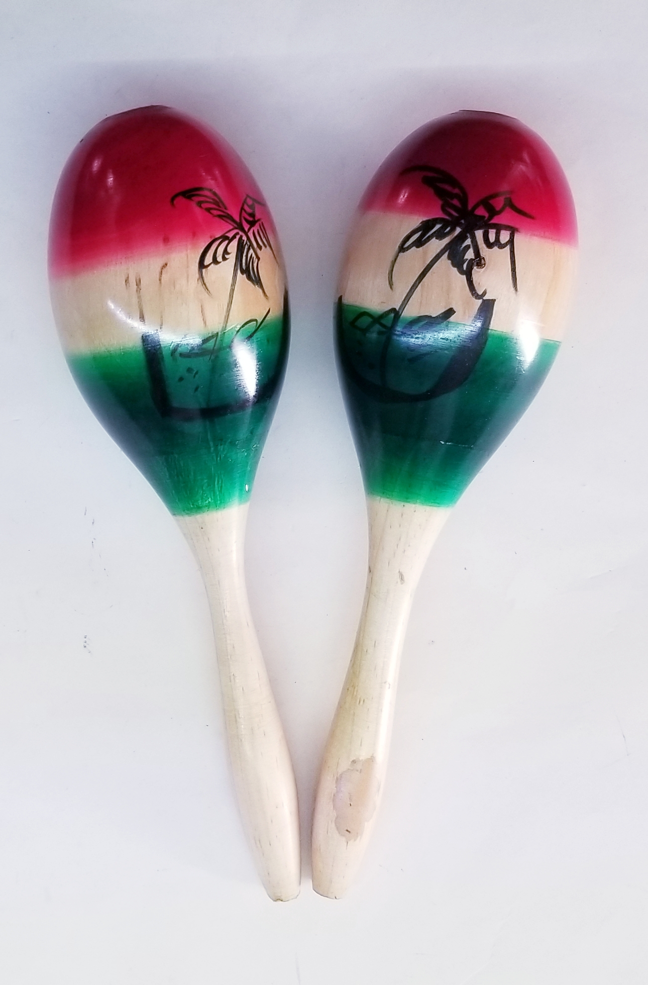 (imagen para) MARACA MADROÑO de madera TRICOLOR mexicana LISA mediana (par)