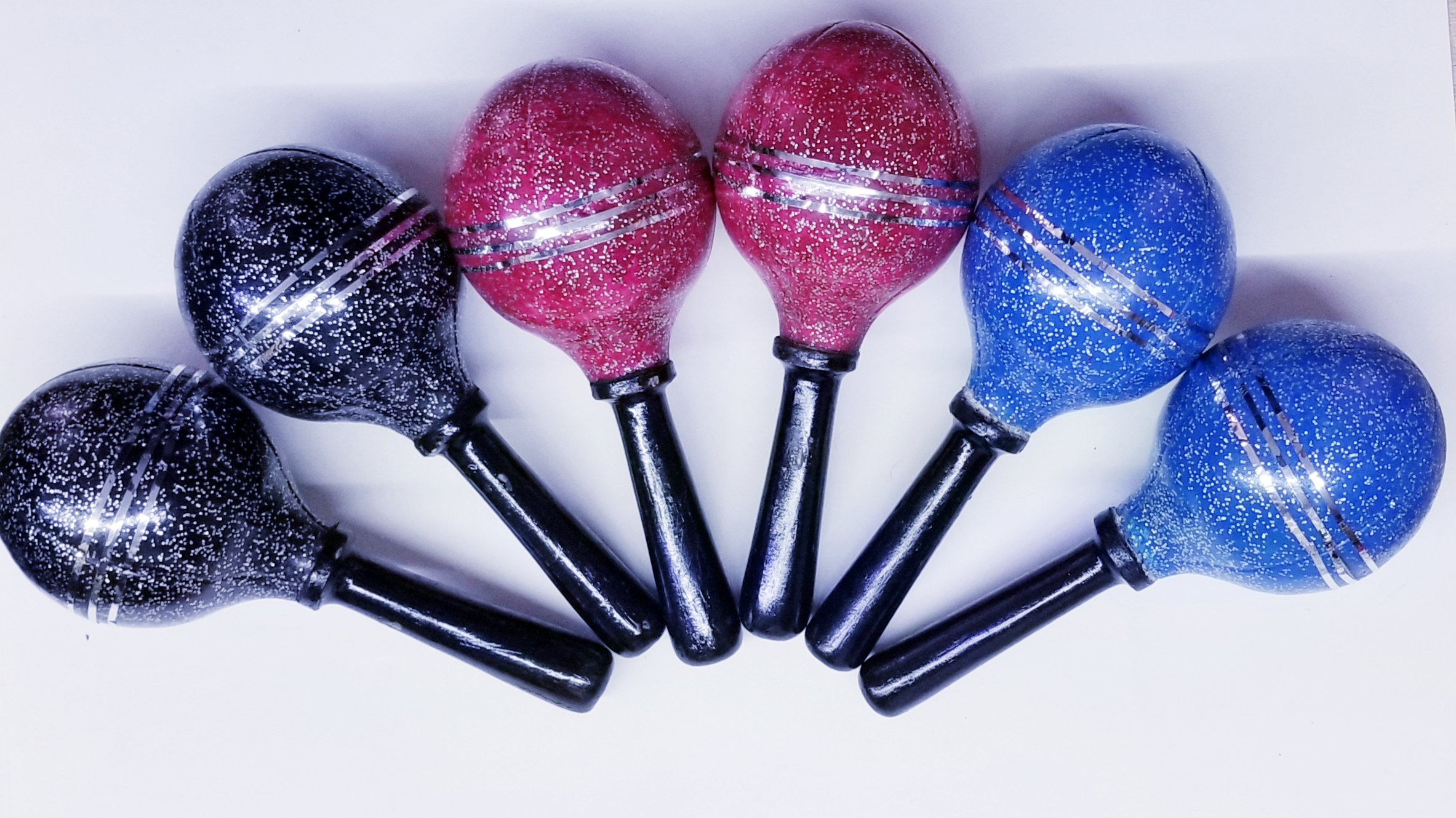 (imagen para) MARACAS de FIBRA de VIDRIO 27cm COLORES DECORADAS redondas