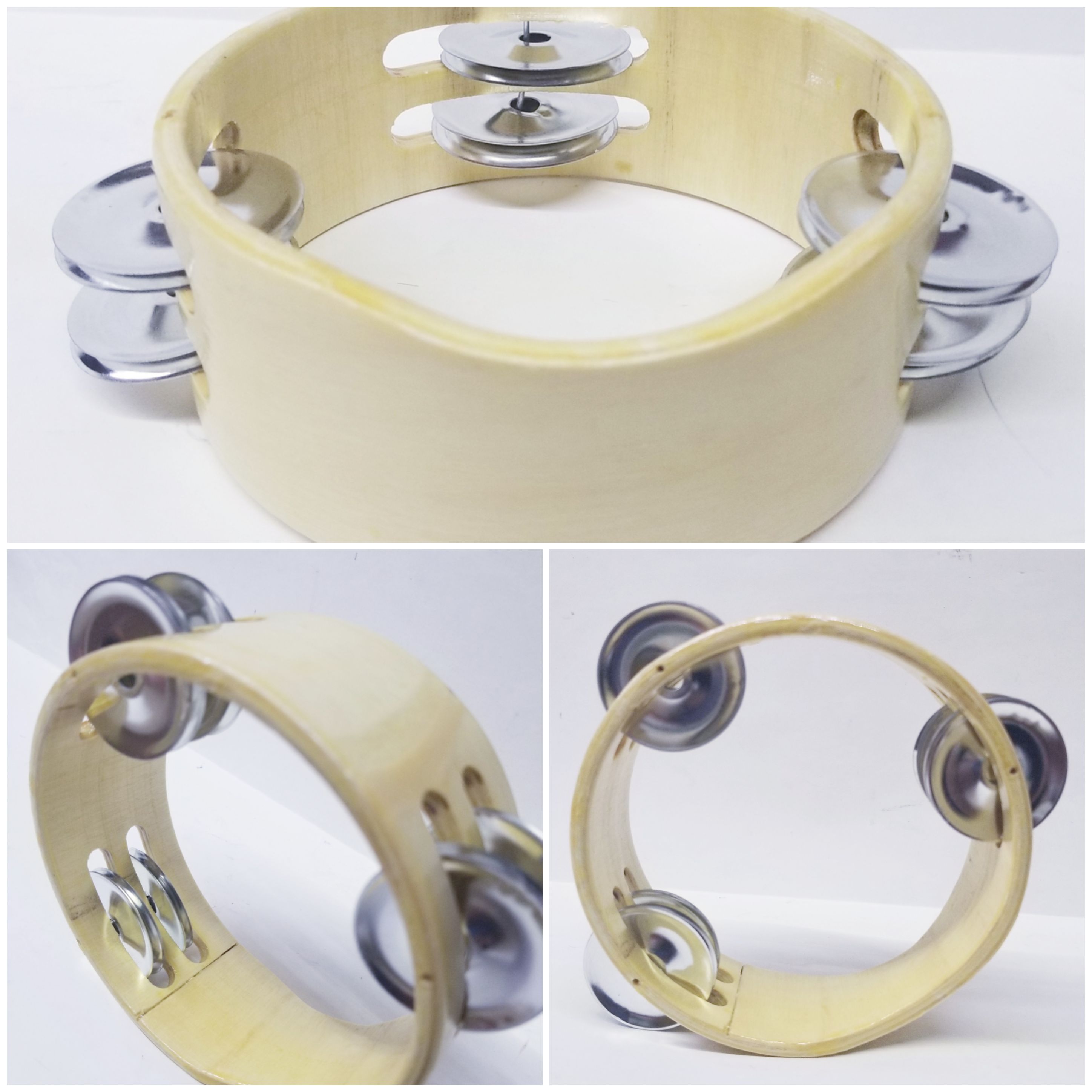 (imagen para) panderos MADERA circular 2 filas sonajas SIN PIEL 5"