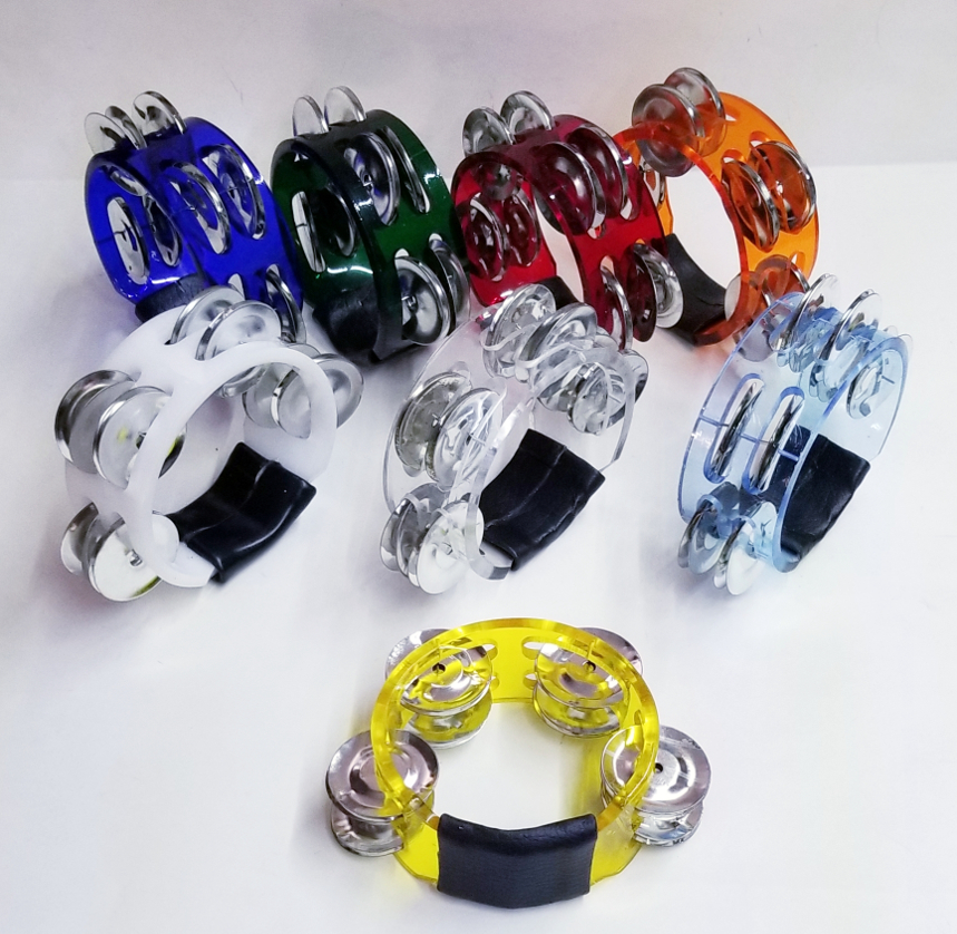 (imagen para) panderos ACRILICO CIRCULAR, 2 FILAS SONAJAS, COLORES 4"