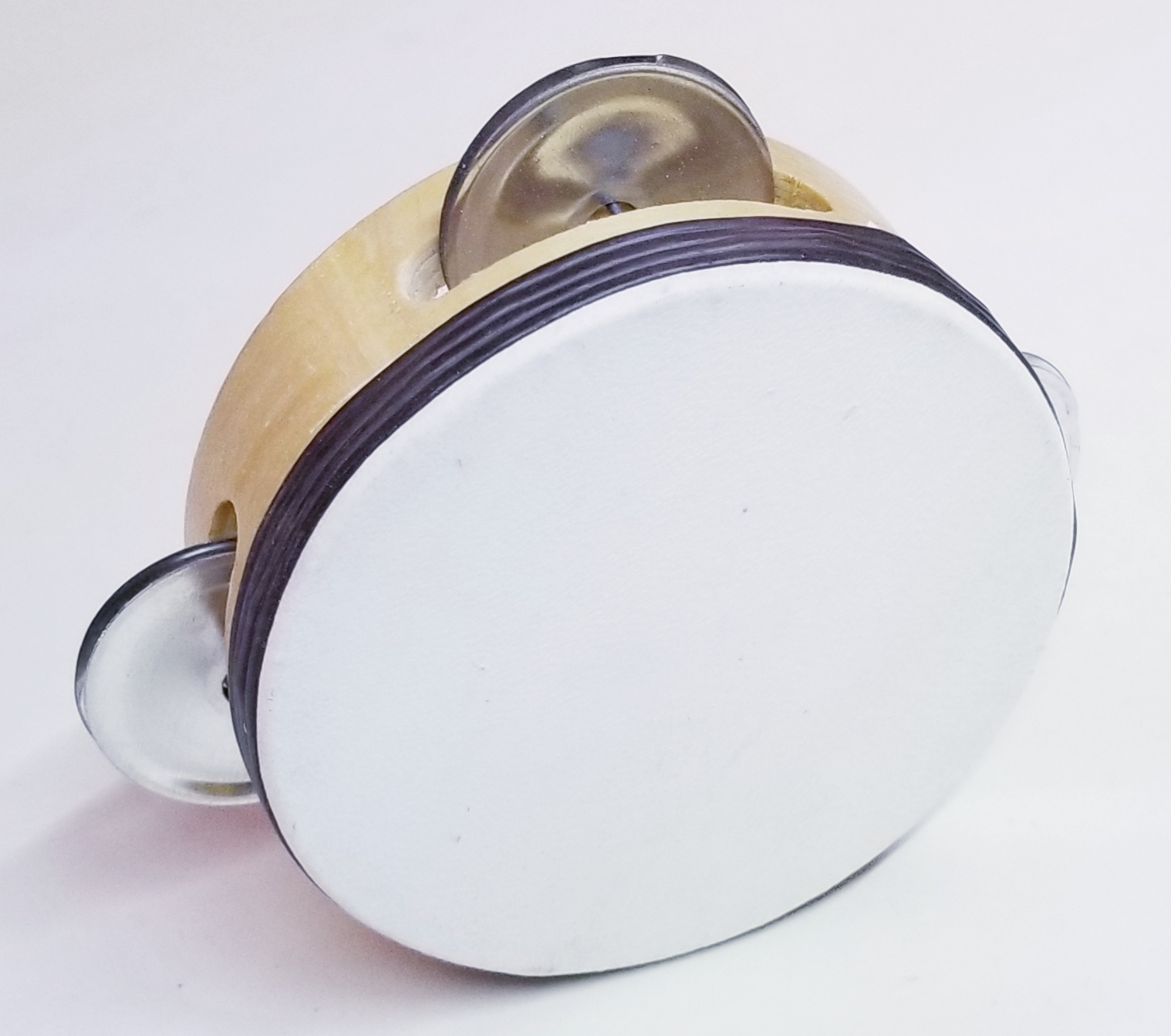 (imagen para) panderos MADERA circular 1 fila sonajas CON PIEL 4"