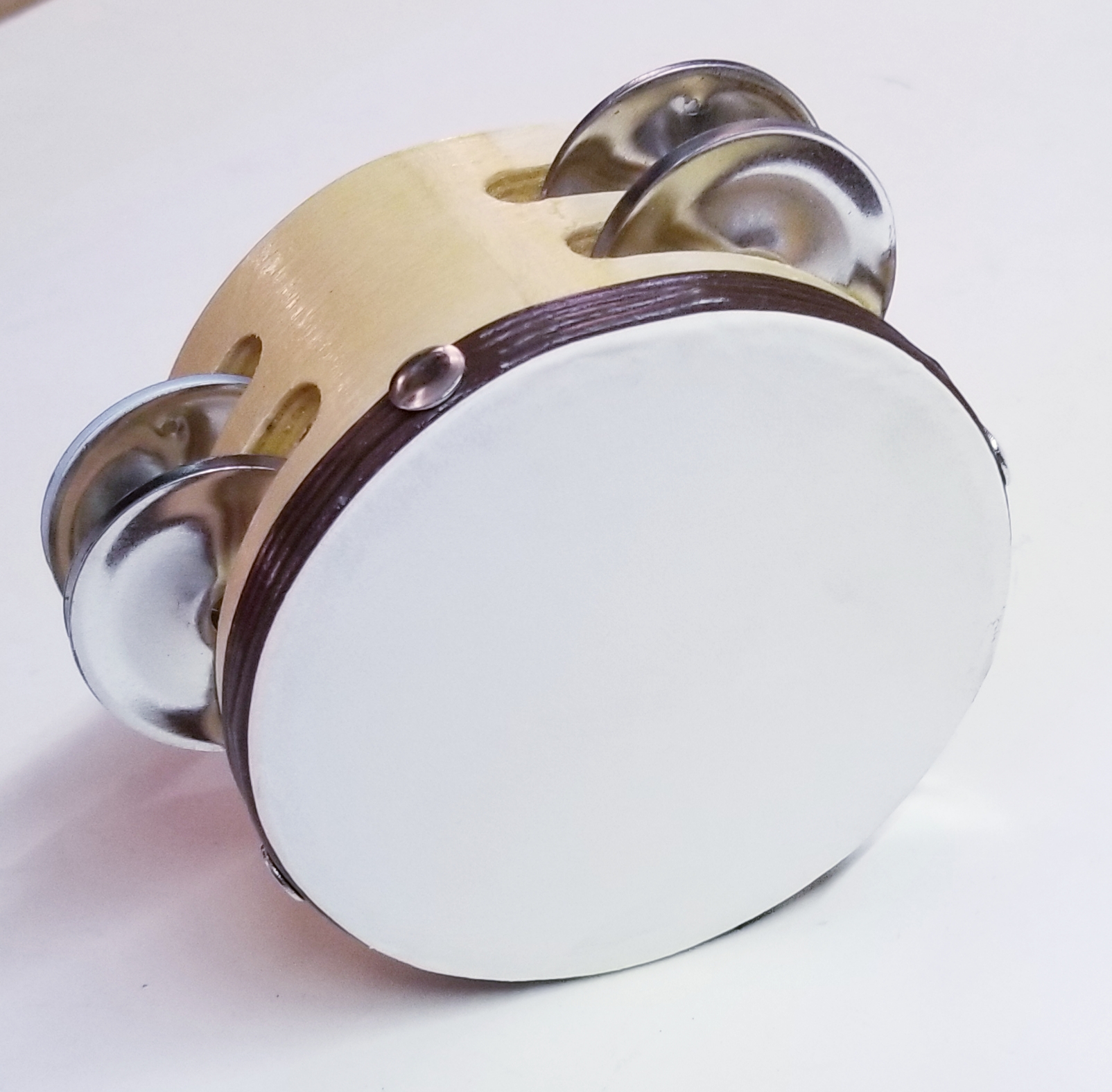 (imagen para) panderos MADERA circular 2 filas sonajas CON PIEL 4"