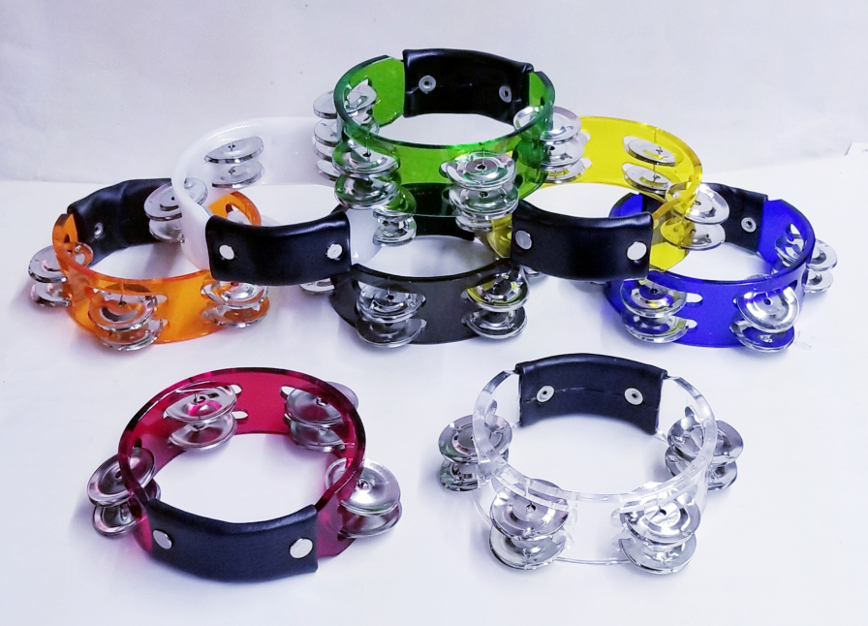 (imagen para) panderos ACRILICO CIRCULAR, 2 FILAS SONAJAS, COLORES 5"