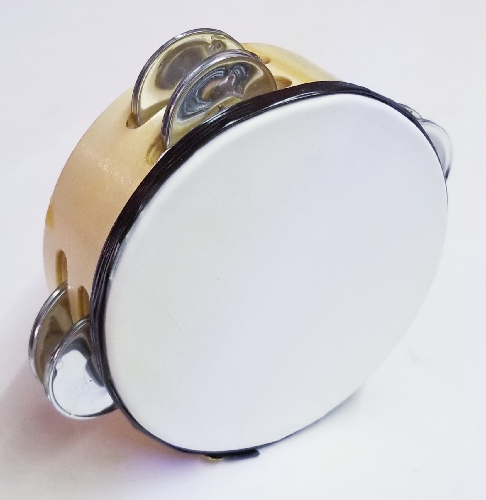 (imagen para) panderos MADERA circular 2 filas sonajas CON PIEL 5"