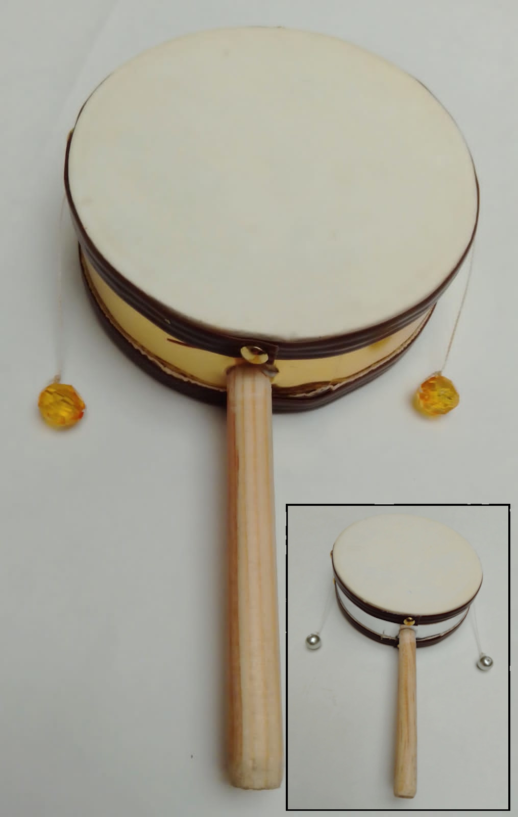 (imagen para) TAMBORÍL(N) C/MANGO 2 PIELES, 2 HILOS CON CANICA, DORADO 5" PZ