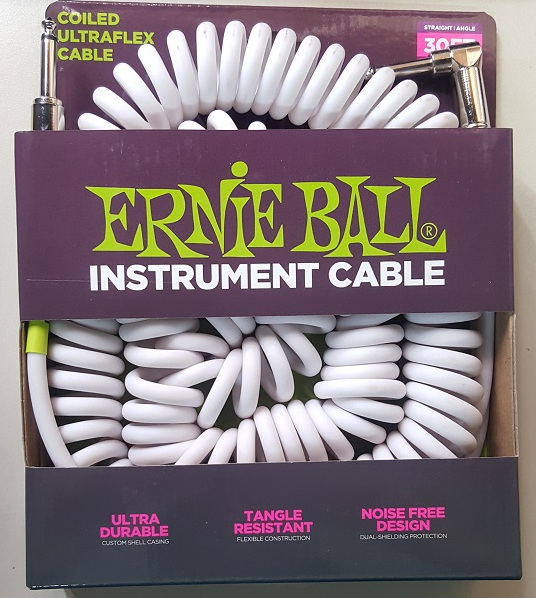 (imagen para) Cable Plug ESCUADRA a plug recto, espiral, blanco, 9.14mts (PZ)