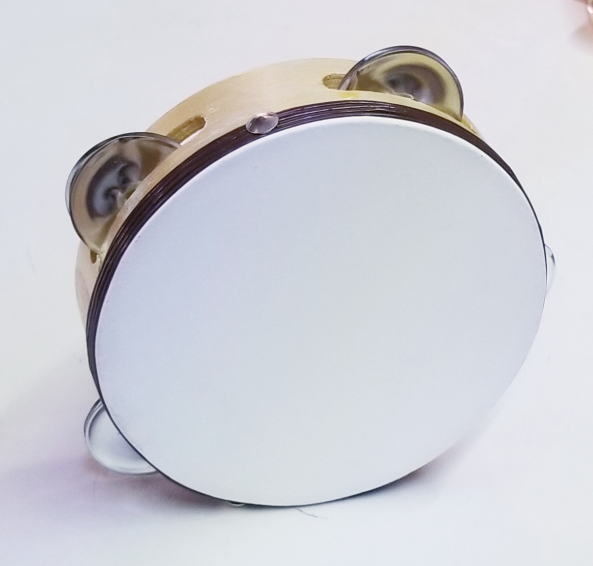 (image for) Tambourine wooden, 6” round w/ single line row