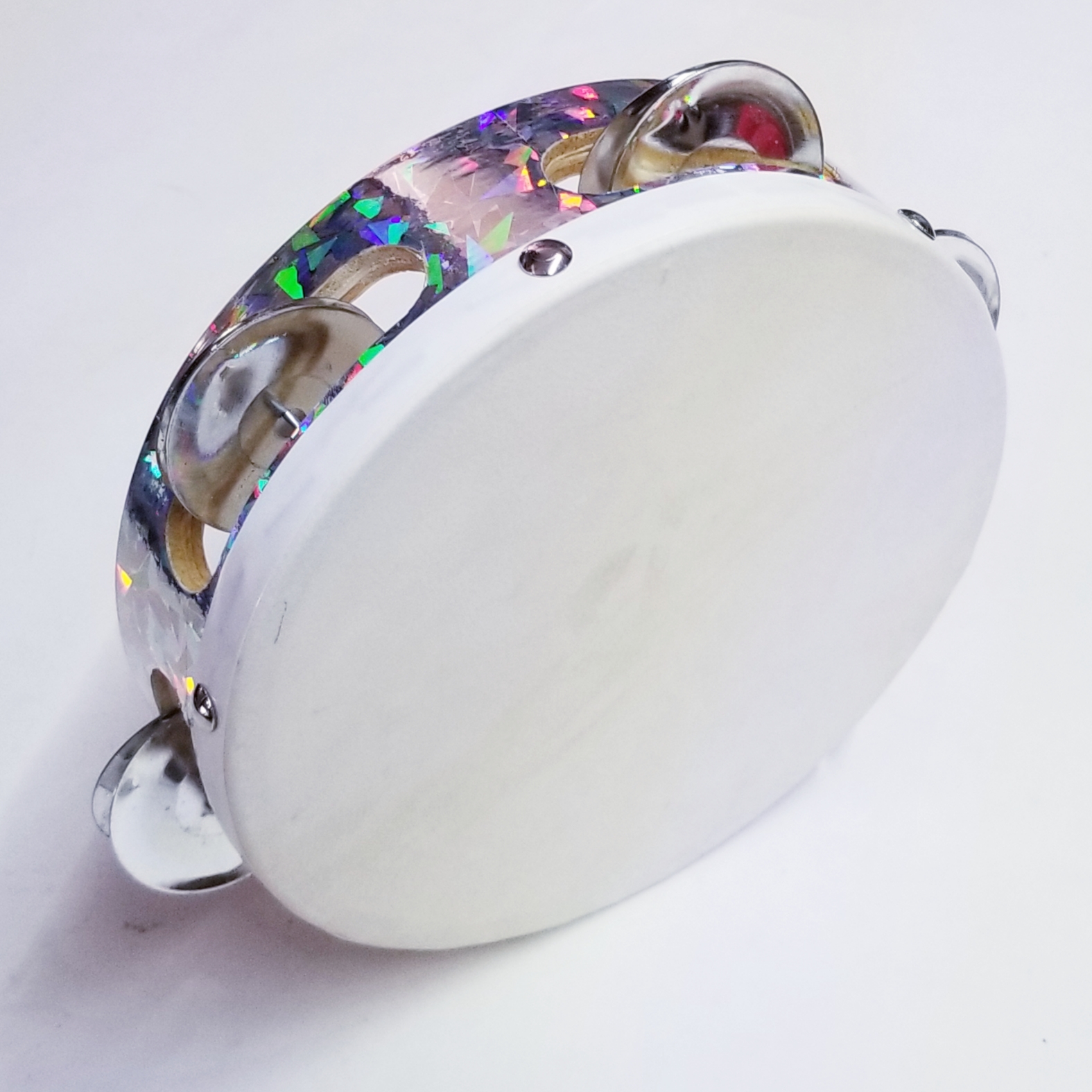 (imagen para) panderos MADERA FANTASIA circular 1 fila sonajas CON PIEL 6"