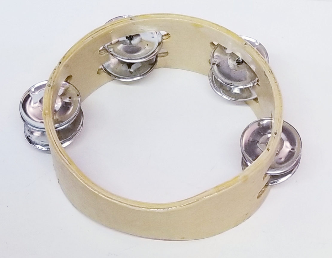 (imagen para) panderos MADERA circular 2 filas sonajas SIN PIEL 6"