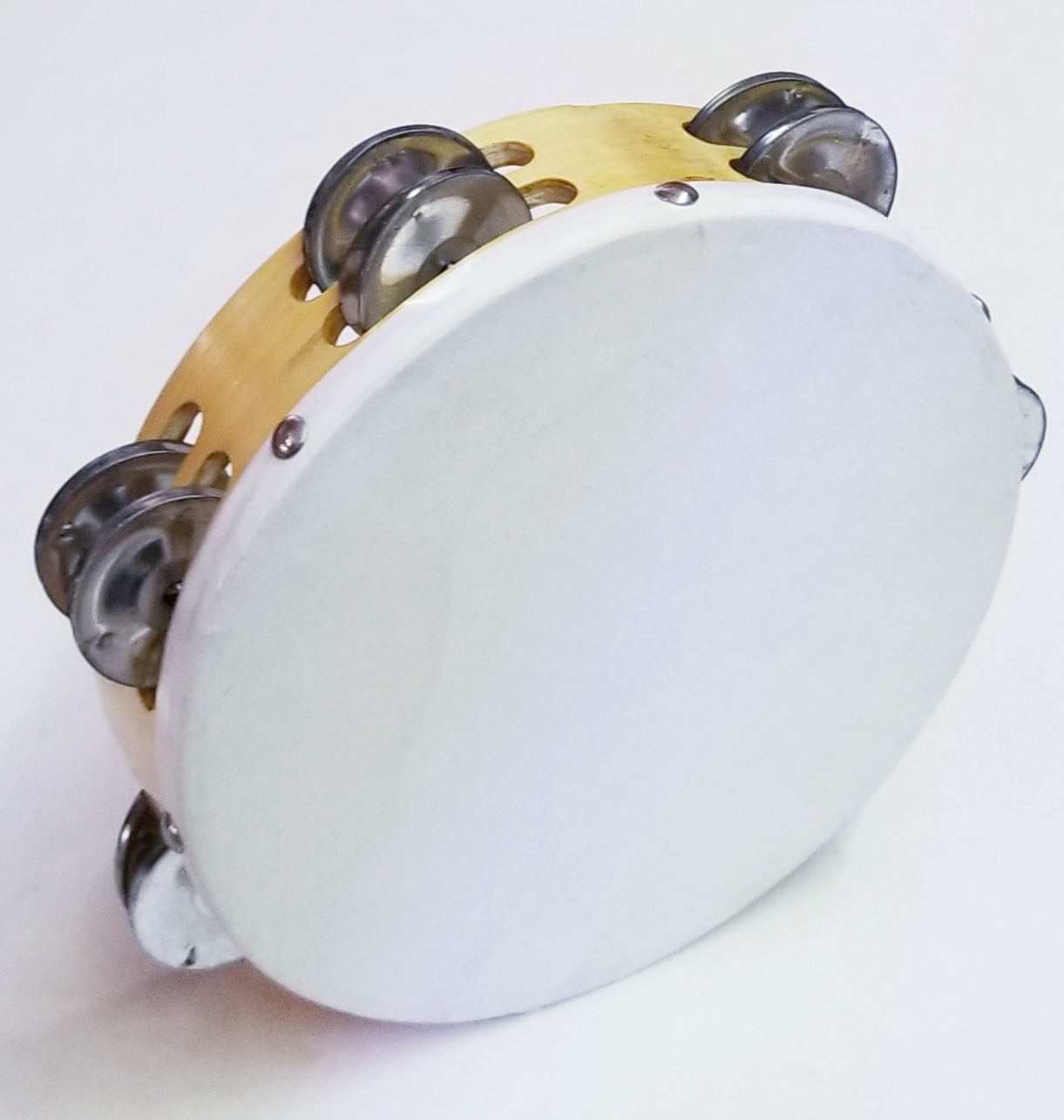 (imagen para) panderos MADERA circular 2 filas sonajas CON PIEL 7"