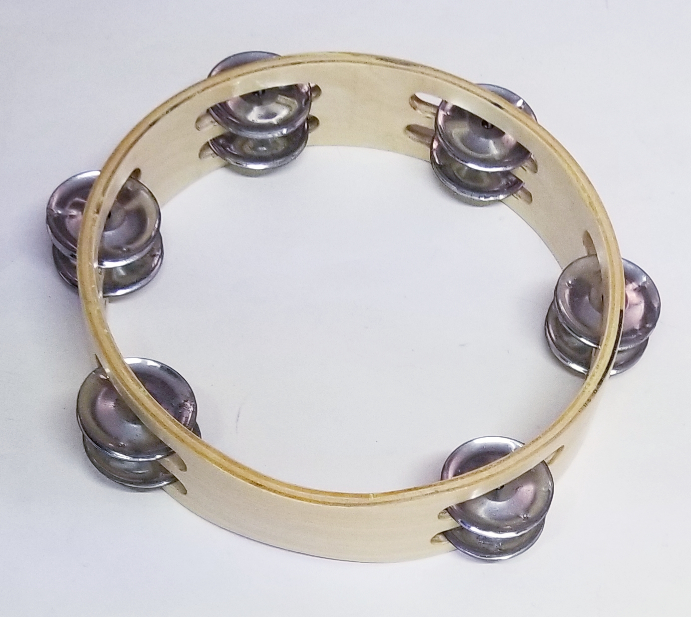 (imagen para) panderos MADERA circular 2 filas sonajas SIN PIEL 7"