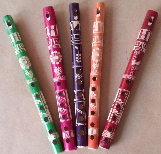 (imagen para) Flauta bambú labrada 25 cm Colores Ecónomicas (pz)