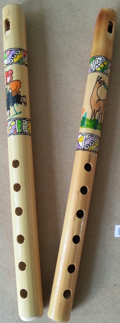 (imagen para) Flauta bambú Colores 25 cm decorada natural económicas colores (