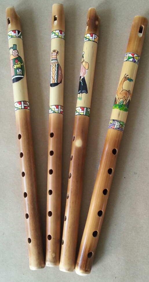 (imagen para) Flauta bambú Colores 38 cm decorada natural (PZ)