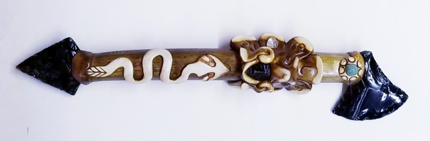 (imagen para) PALO DE LLUVIA BAMBU DECORADO 35cm con punta de Hacha y punta de