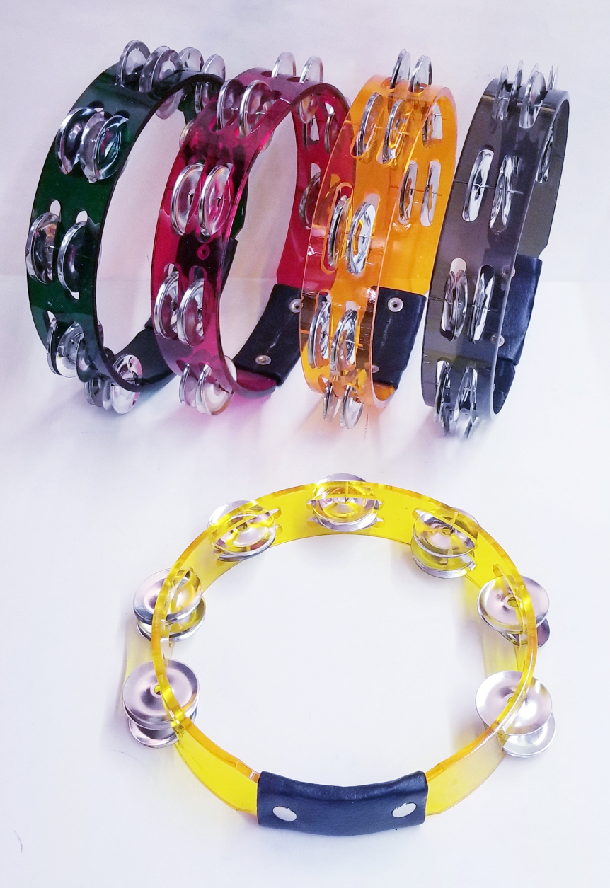 (imagen para) panderos ACRILICO CIRCULAR, 2 FILAS SONAJAS, COLORES 8"