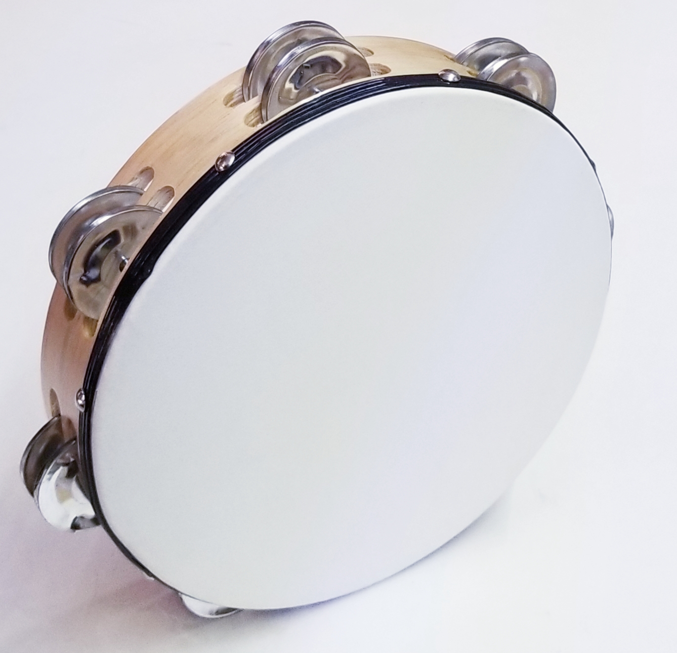 (imagen para) panderos MADERA circular 2 filas sonajas CON PIEL 8"