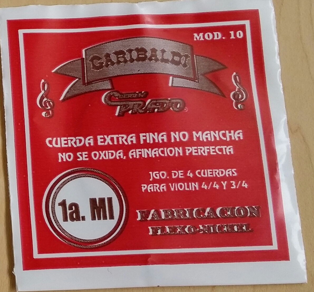 (imagen para) CUERDA VIOLÍN GARIBALDI Acero ROJA FINA nacional mod 10 1a