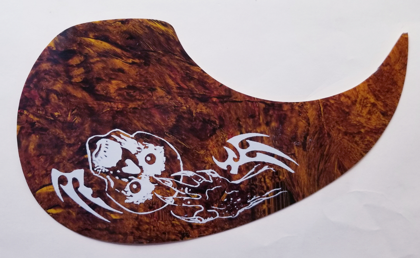 (image for) scratchplate pickguard, teardrop, adhesive w/ skulls for guitar