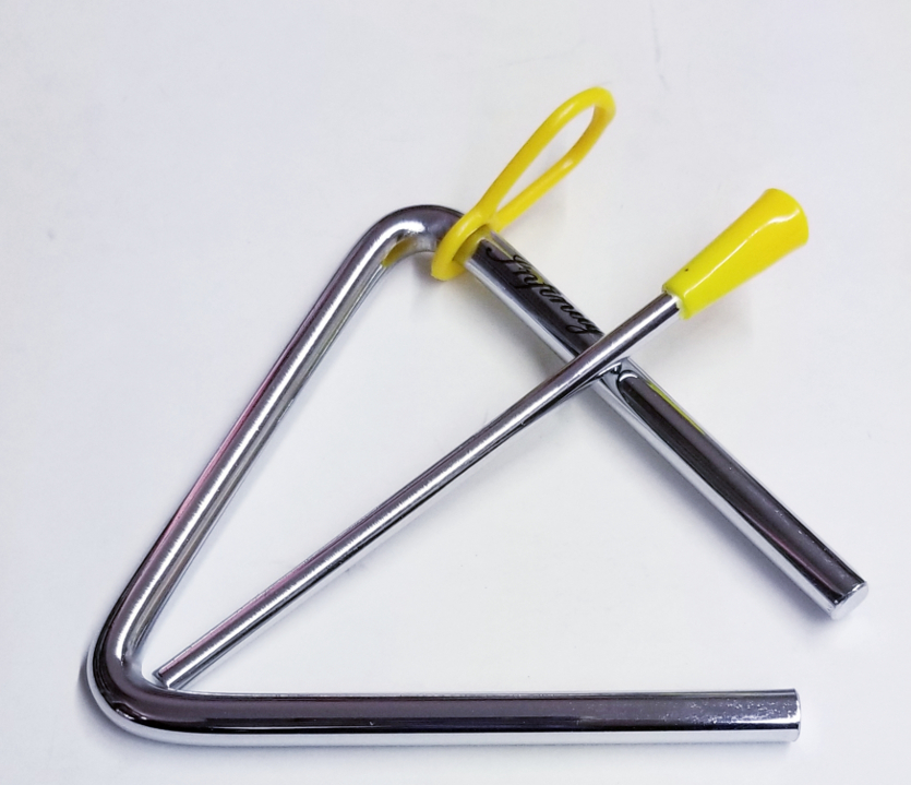 (imagen para) TRIANGULOS cromados 10 cm x LADO, CON golpeador (juego)