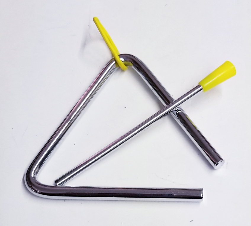 (imagen para) TRIANGULOS cromados 13 cm x LADO, CON golpeador (juego)