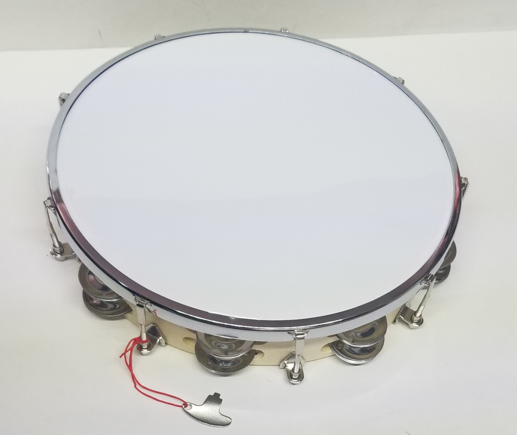 (imagen para) panderos MADERA AFINABLE circular 2 filas sonajas CON PIEL 10"