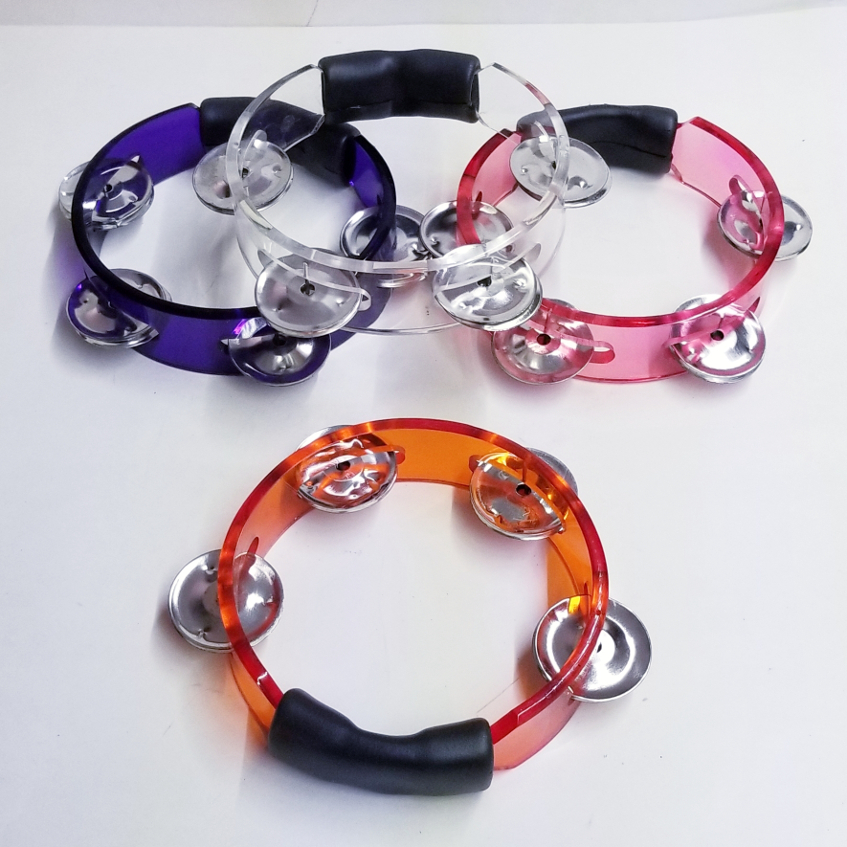 (imagen para) panderos ACRILICO CIRCULAR, 1 FILA SONAJAS, COLORES 5"